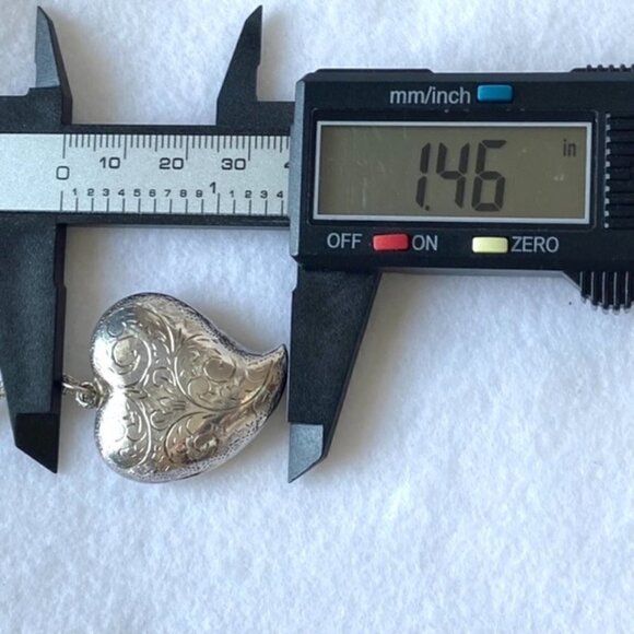 VTG Sterling Silver 925 1.5" Etched Filigree Puffy Heart Pendant Necklace 24” - Picture 13 of 16